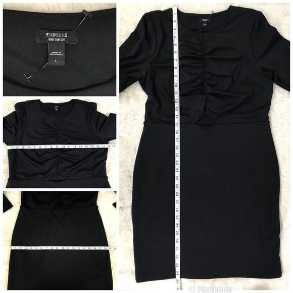 EXPRESS Black Fitted Long Sleeve Cutout Dress Bodycon Ruched Size‎ XS Large New - Picture 10 of 11